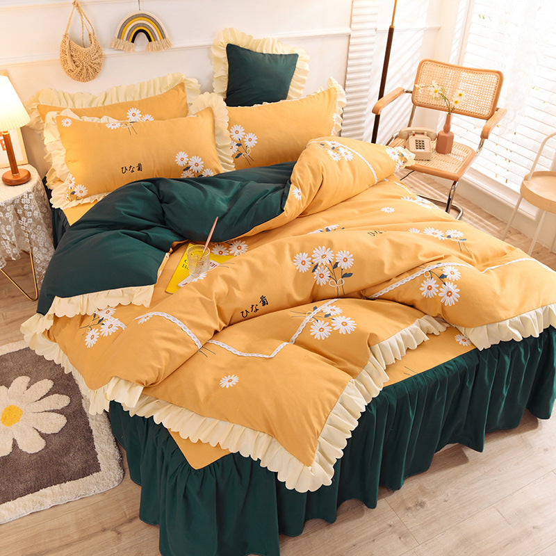 Girly Heart Lace Bed Skirt Princess Style Duvet Cover Bedding Pi-Mart