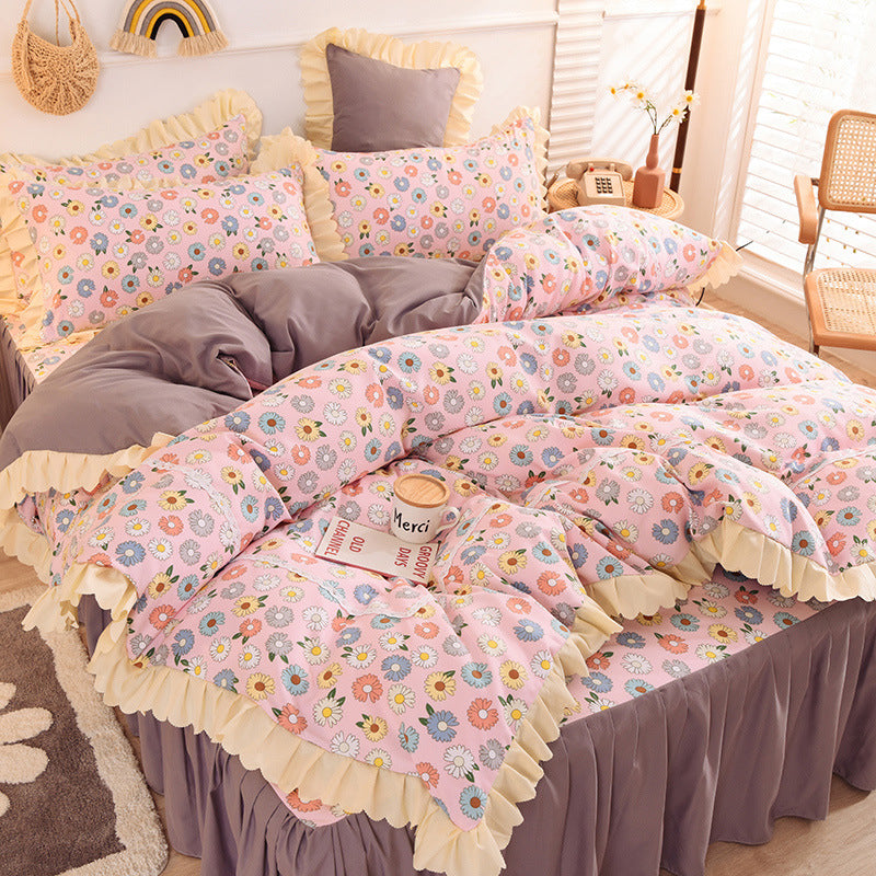 Girly Heart Lace Bed Skirt Princess Style Duvet Cover Bedding Pi-Mart