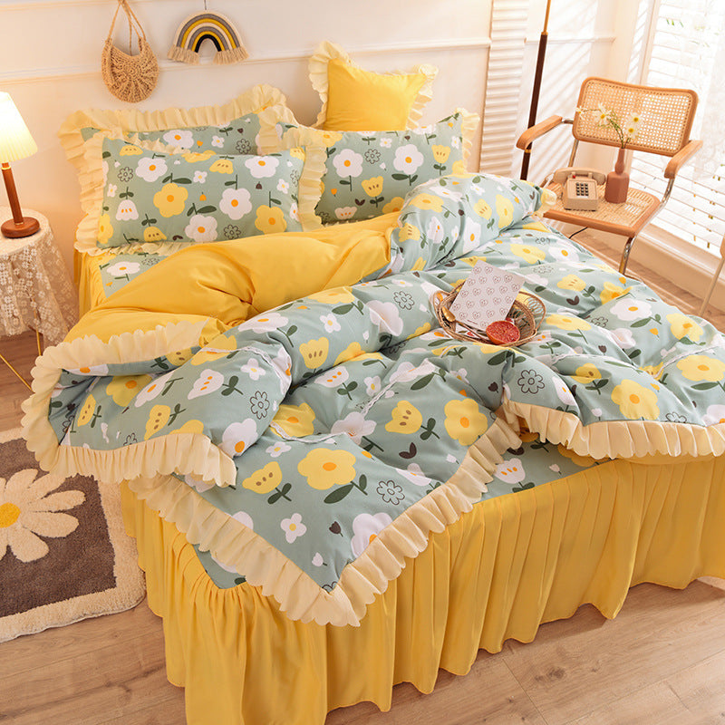 Girly Heart Lace Bed Skirt Princess Style Duvet Cover Bedding Pi-Mart