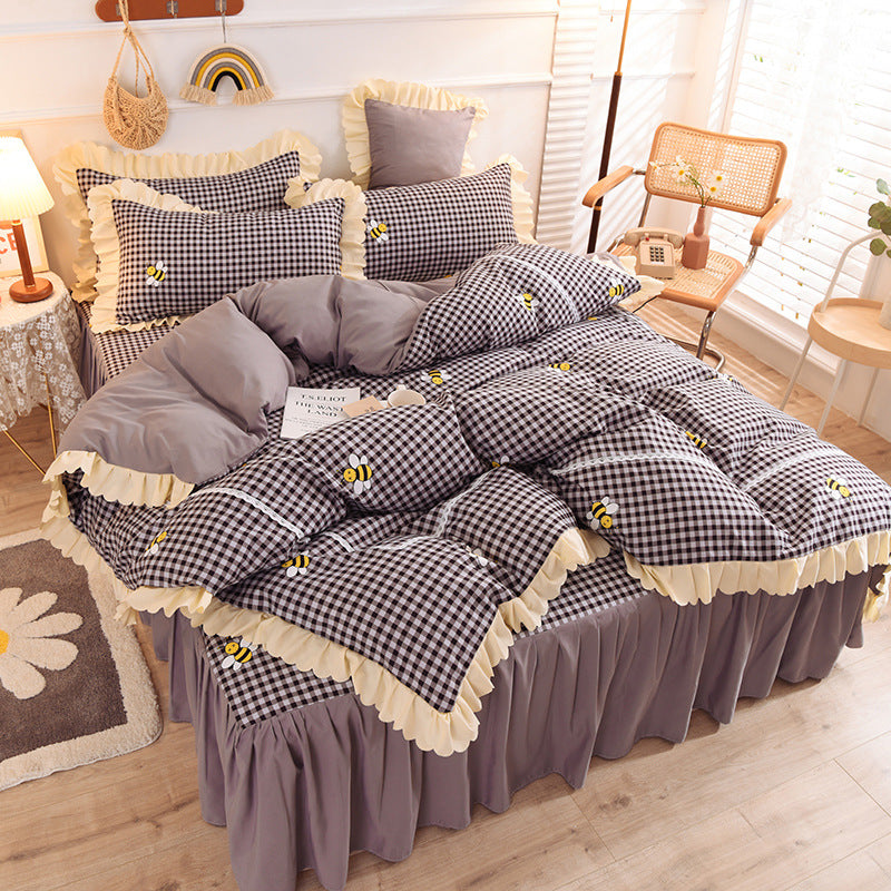 Girly Heart Lace Bed Skirt Princess Style Duvet Cover Bedding Pi-Mart