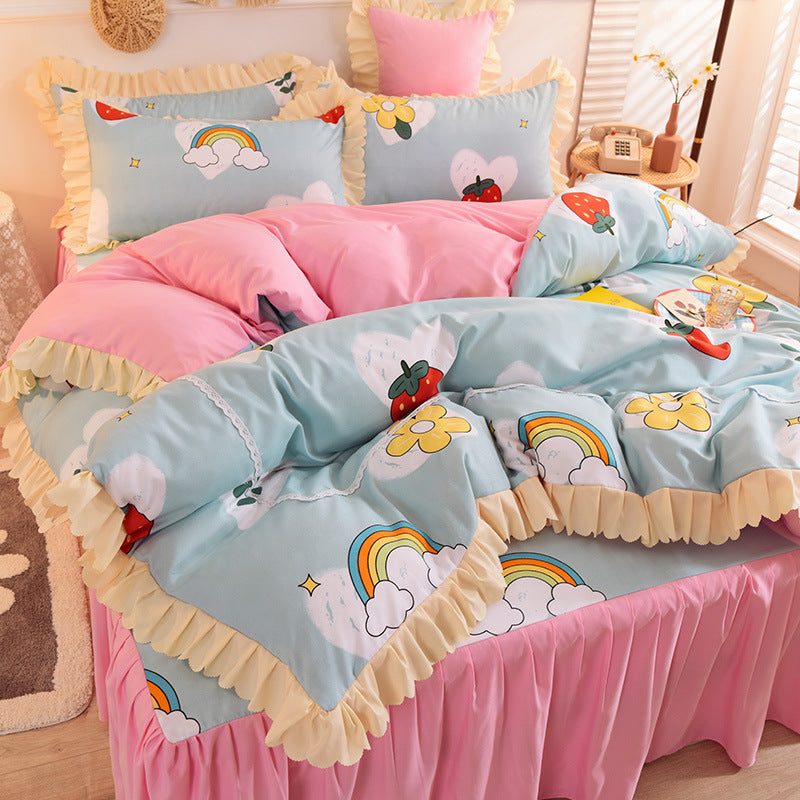 Girly Heart Lace Bed Skirt Princess Style Duvet Cover Bedding Pi-Mart