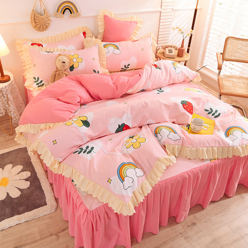 Girly Heart Lace Bed Skirt Princess Style Duvet Cover Bedding Pi-Mart