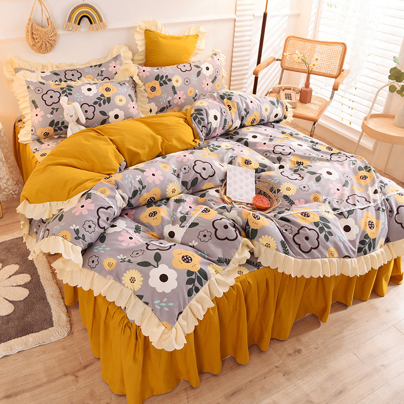 Girly Heart Lace Bed Skirt Princess Style Duvet Cover Bedding Pi-Mart