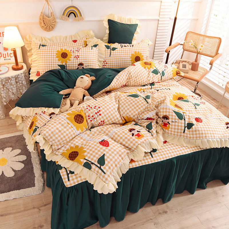 Girly Heart Lace Bed Skirt Princess Style Duvet Cover Bedding Pi-Mart