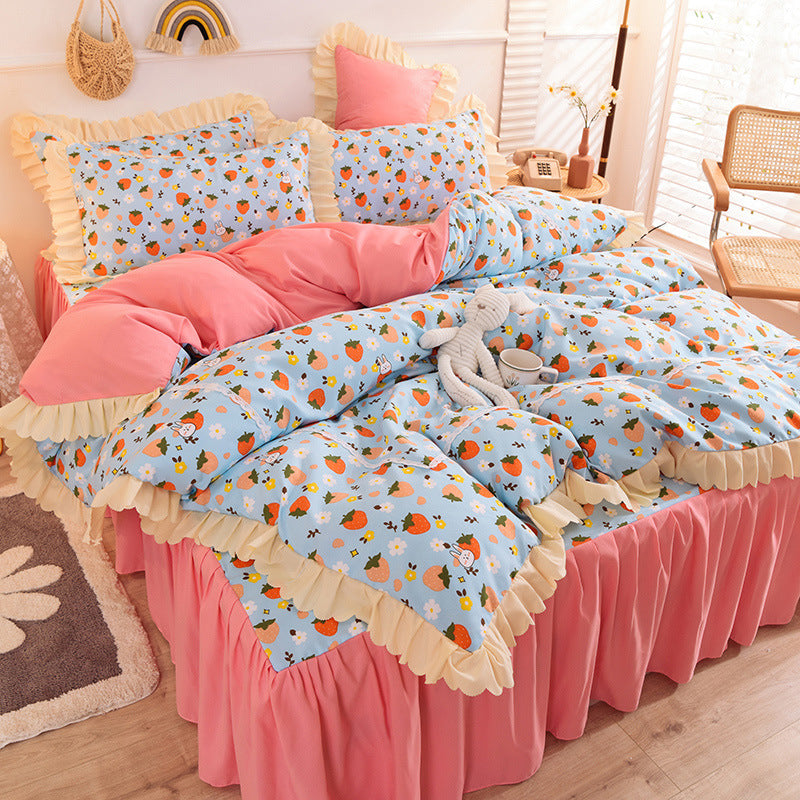 Girly Heart Lace Bed Skirt Princess Style Duvet Cover Bedding Pi-Mart