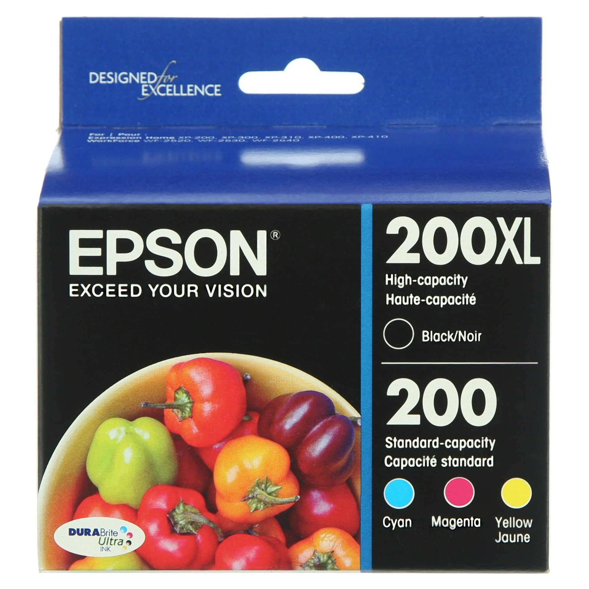 EPSON 200 DURABrite Ultra Ink High Capacity Black & Standard Color Cartridge Combo Pack (T200XL-BCS) Works with WorkForce WF-2520, WF-2530, WF-2540, Expression XP-200, XP-300, XP-310, XP-400, XP-410