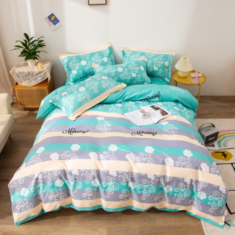 Household Brushed Bed Sheet And Duvet Cover Set Pi-Mart