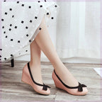 Shallow Mouth Round Toe Wedge Single Shoes Women Sweet Shoes Pi-Mart