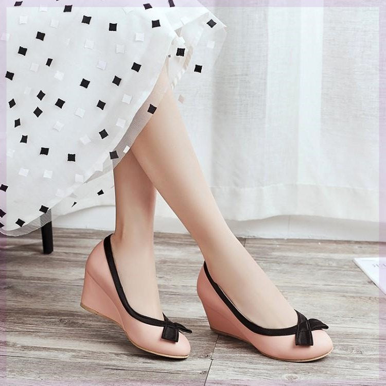 Shallow Mouth Round Toe Wedge Single Shoes Women Sweet Shoes Pi-Mart