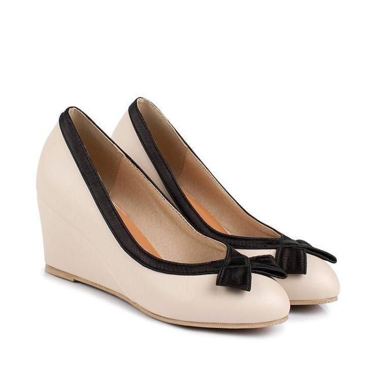 Shallow Mouth Round Toe Wedge Single Shoes Women Sweet Shoes Pi-Mart