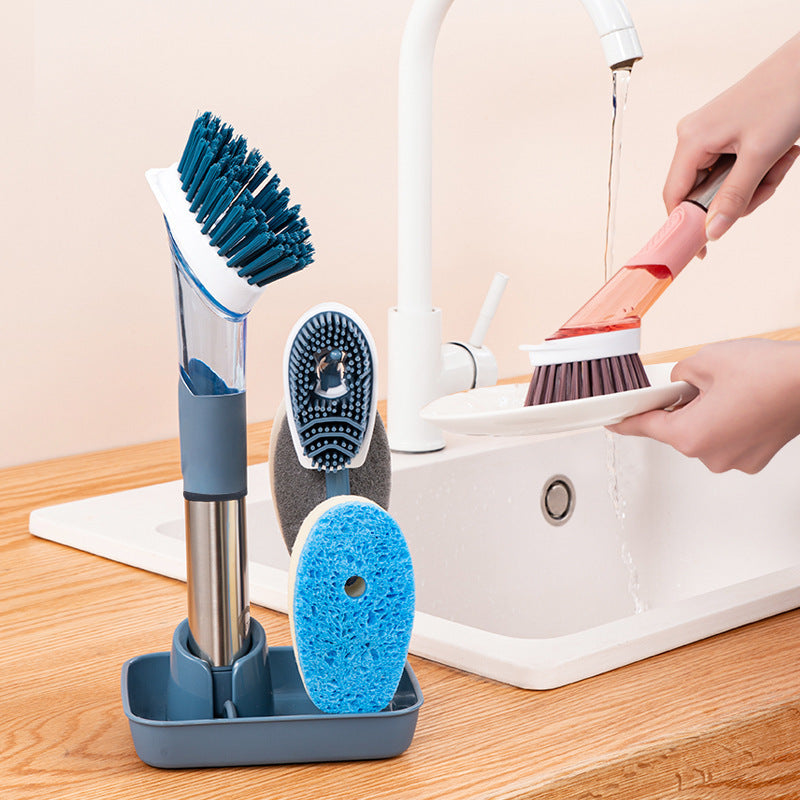 New Multifunctional Dish Brush Household Kitchen Oily Sponge Long Handle Cleaning Brush Pi-Mart
