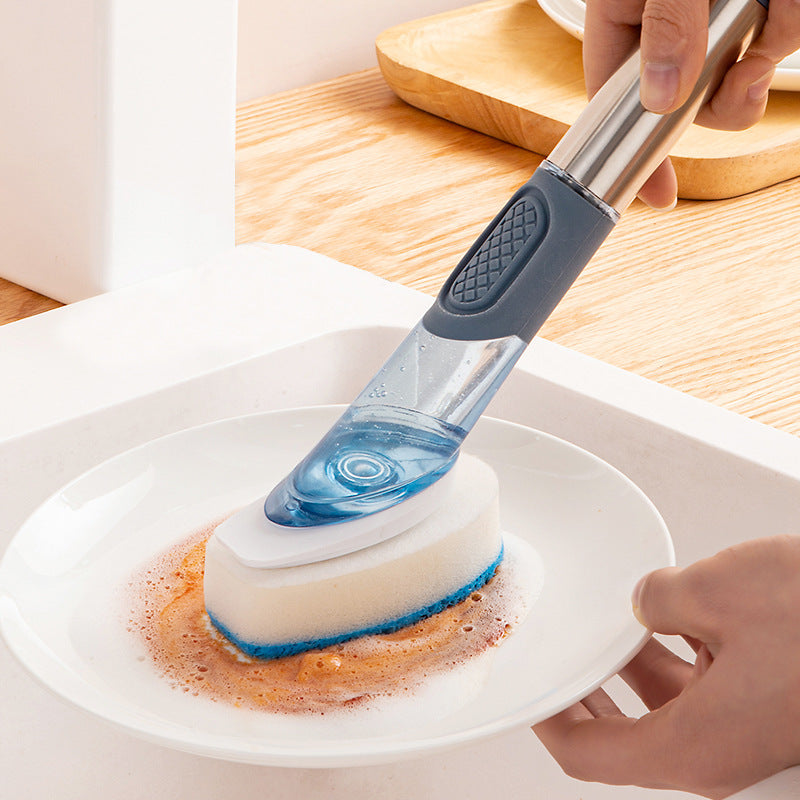 New Multifunctional Dish Brush Household Kitchen Oily Sponge Long Handle Cleaning Brush Pi-Mart