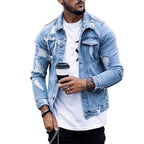 Lapel Men's Denim Jacket Ripped Irregular Washed Jacket Pi-Mart