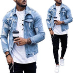 Lapel Men's Denim Jacket Ripped Irregular Washed Jacket Pi-Mart