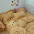 Ins Simple All Cotton Washed Cotton 4-Piece Set Of Cream Color Korean Lace Quilt Cover Sheet Pure Cotton Bedding Pi-Mart