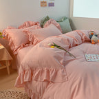 Ins Simple All Cotton Washed Cotton 4-Piece Set Of Cream Color Korean Lace Quilt Cover Sheet Pure Cotton Bedding Pi-Mart