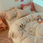 Ins Simple All Cotton Washed Cotton 4-Piece Set Of Cream Color Korean Lace Quilt Cover Sheet Pure Cotton Bedding Pi-Mart
