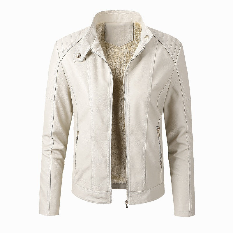 New Women's Leather Jackets Plus Velvet Jackets Fashion PU Ladies Leather Jackets Pi-Mart