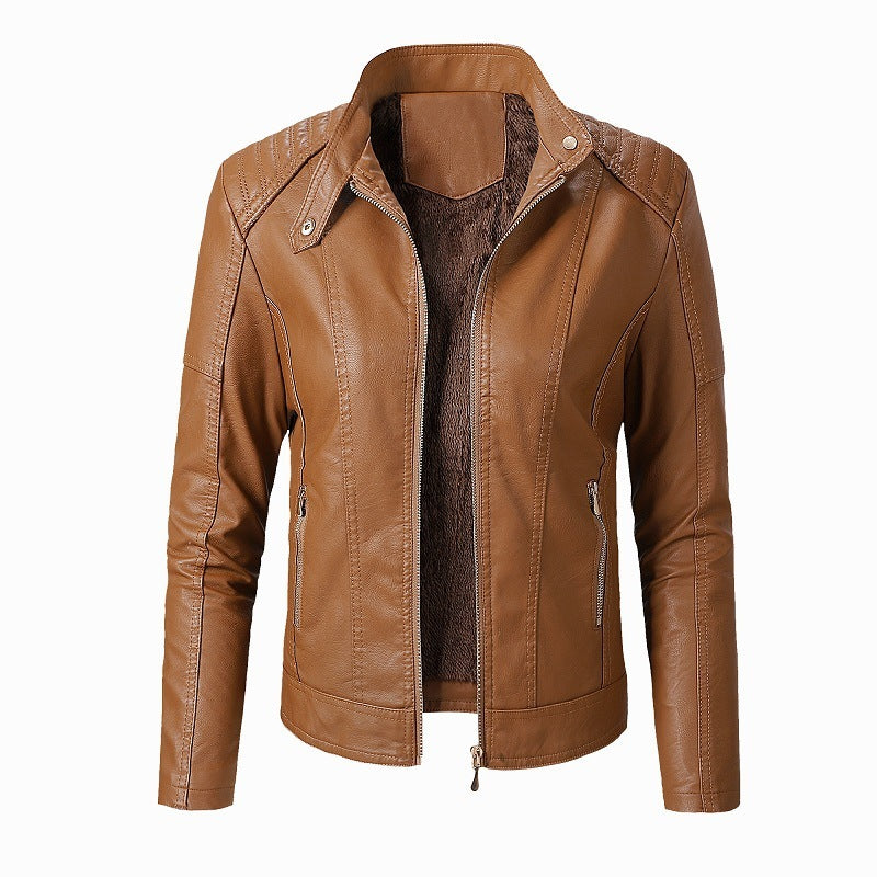 New Women's Leather Jackets Plus Velvet Jackets Fashion PU Ladies Leather Jackets Pi-Mart