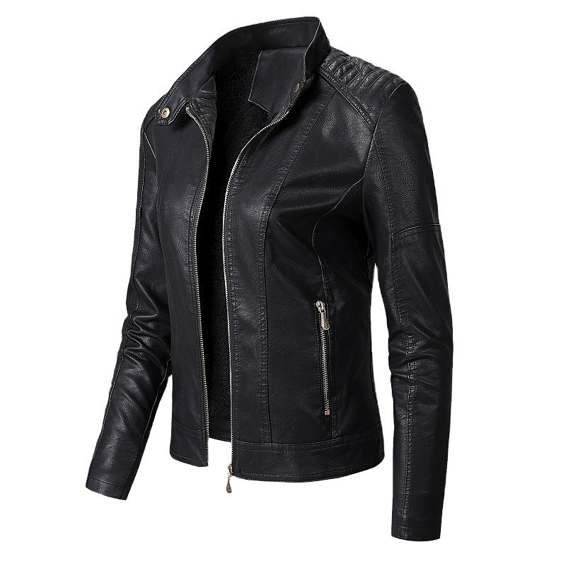 New Women's Leather Jackets Plus Velvet Jackets Fashion PU Ladies Leather Jackets Pi-Mart