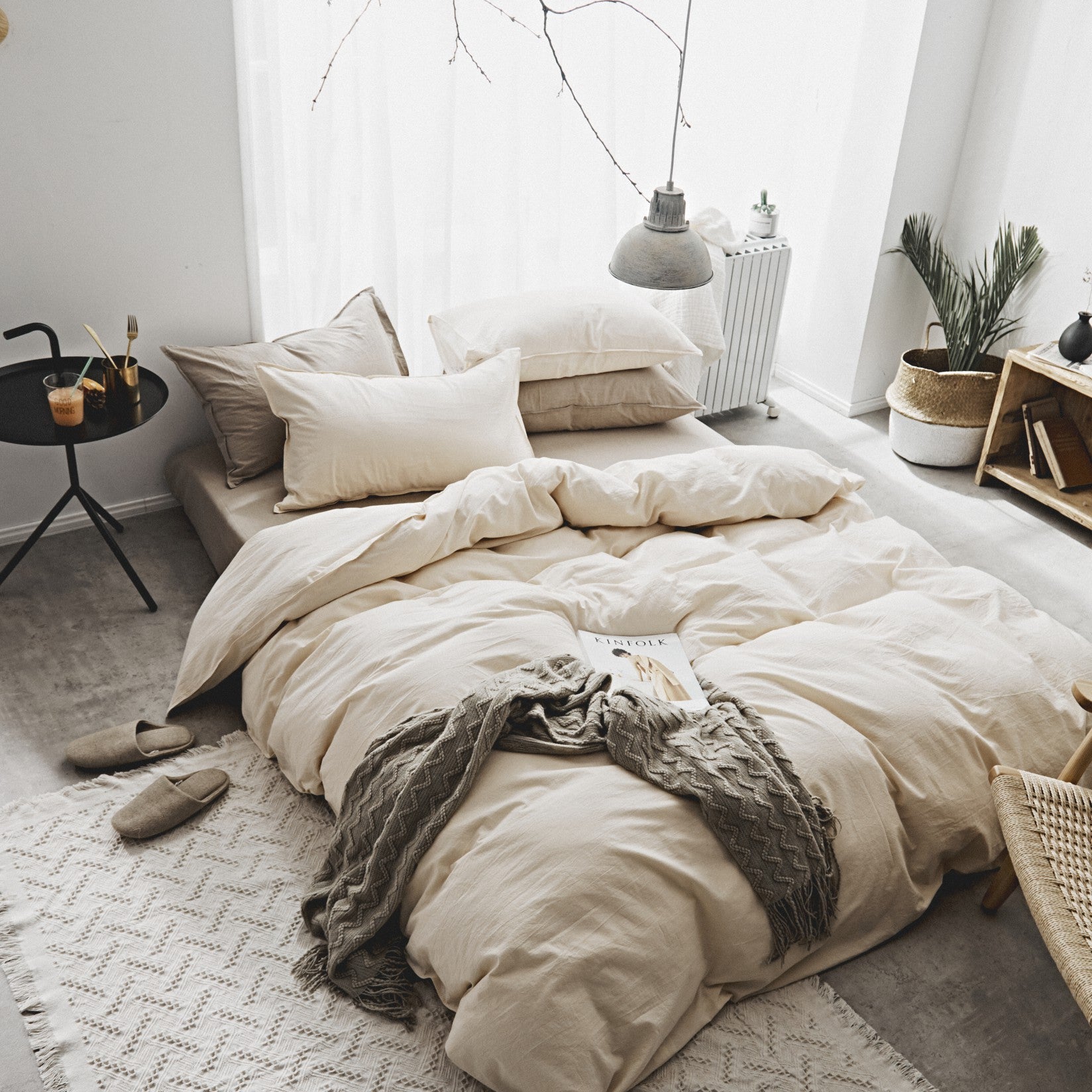 Washed Cotton Two-Piece College Student Four-Piece Set Of Nordic Pure Pigment Color Bedding, Simple Bed Linen, Quilt Cover, Quilt Cover Pi-Mart