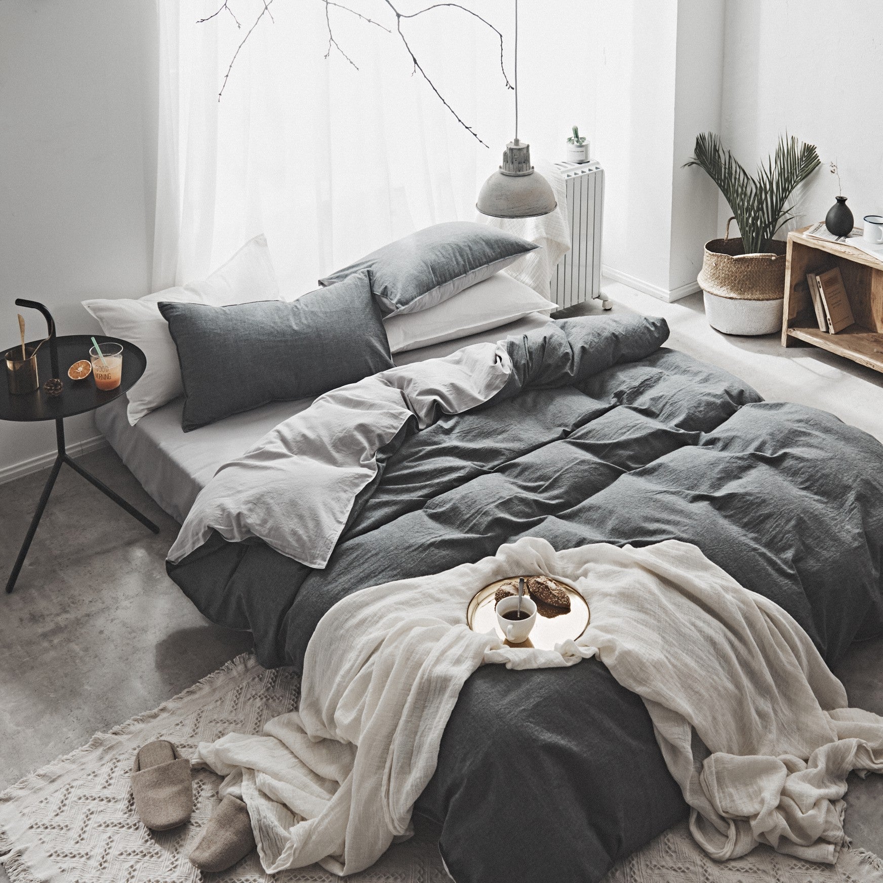 Washed Cotton Two-Piece College Student Four-Piece Set Of Nordic Pure Pigment Color Bedding, Simple Bed Linen, Quilt Cover, Quilt Cover Pi-Mart