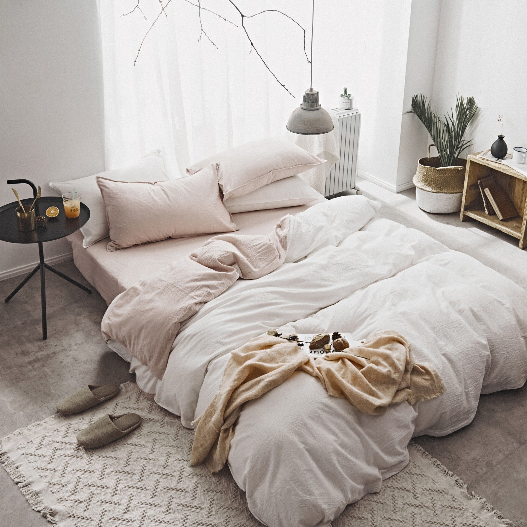 Washed Cotton Two-Piece College Student Four-Piece Set Of Nordic Pure Pigment Color Bedding, Simple Bed Linen, Quilt Cover, Quilt Cover Pi-Mart