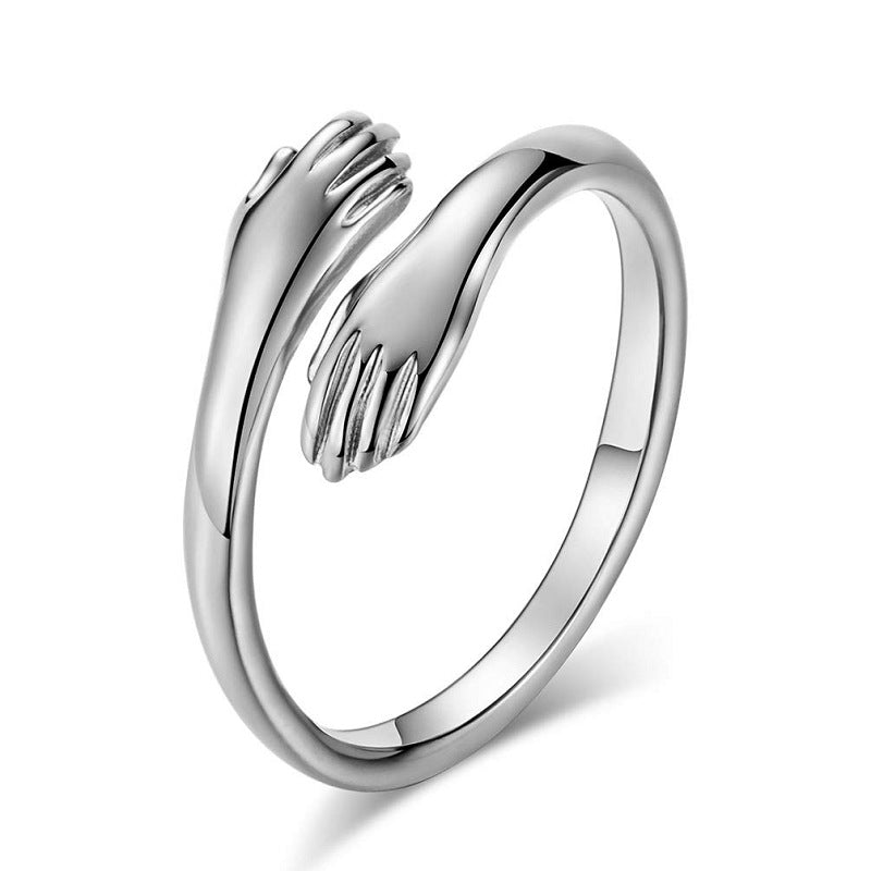 Alloy Simple Hands Hug Ring Opening Adjustable Jewelry Pi-Mart