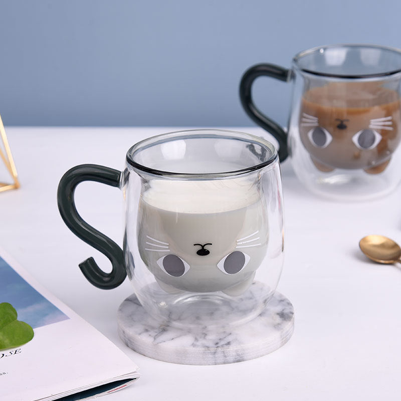 Creative Cat Cup Cartoon Water Cup cCat Cute Creative Coffee Cup Casual Cup Couple Gass Cat Paw Cup Pi-Mart