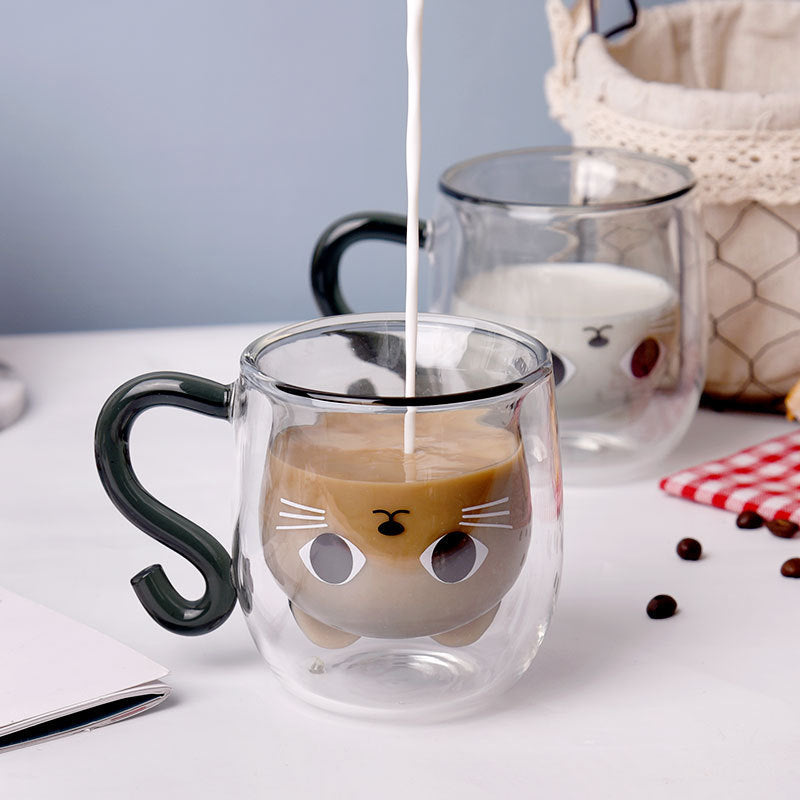 Creative Cat Cup Cartoon Water Cup cCat Cute Creative Coffee Cup Casual Cup Couple Gass Cat Paw Cup Pi-Mart