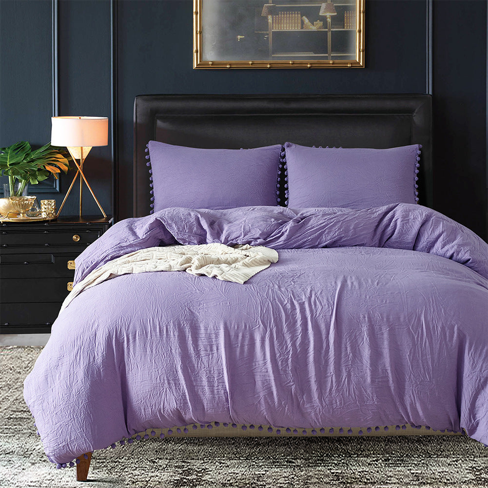 Home Textile Three-piece Duvet Cover Bedding Solid Color Duvet Cover Kit Pi-Mart