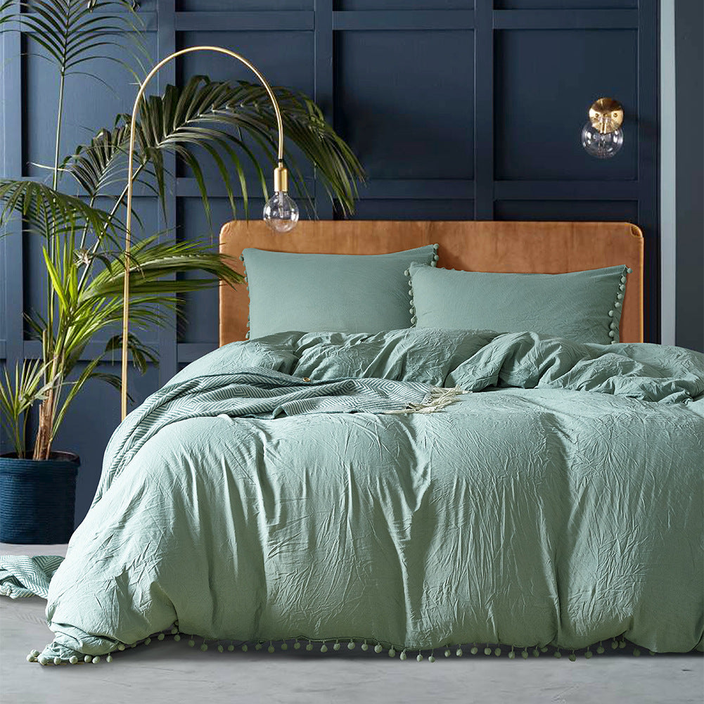 Home Textile Three-piece Duvet Cover Bedding Solid Color Duvet Cover Kit Pi-Mart