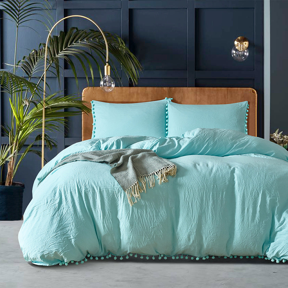Home Textile Three-piece Duvet Cover Bedding Solid Color Duvet Cover Kit Pi-Mart