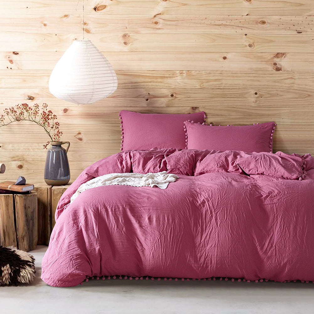 Home Textile Three-piece Duvet Cover Bedding Solid Color Duvet Cover Kit Pi-Mart