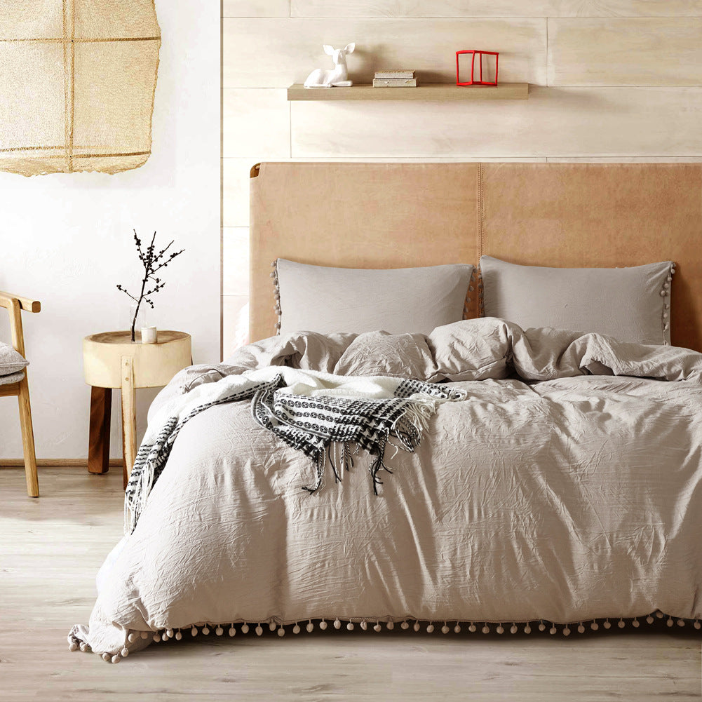 Home Textile Three-piece Duvet Cover Bedding Solid Color Duvet Cover Kit Pi-Mart
