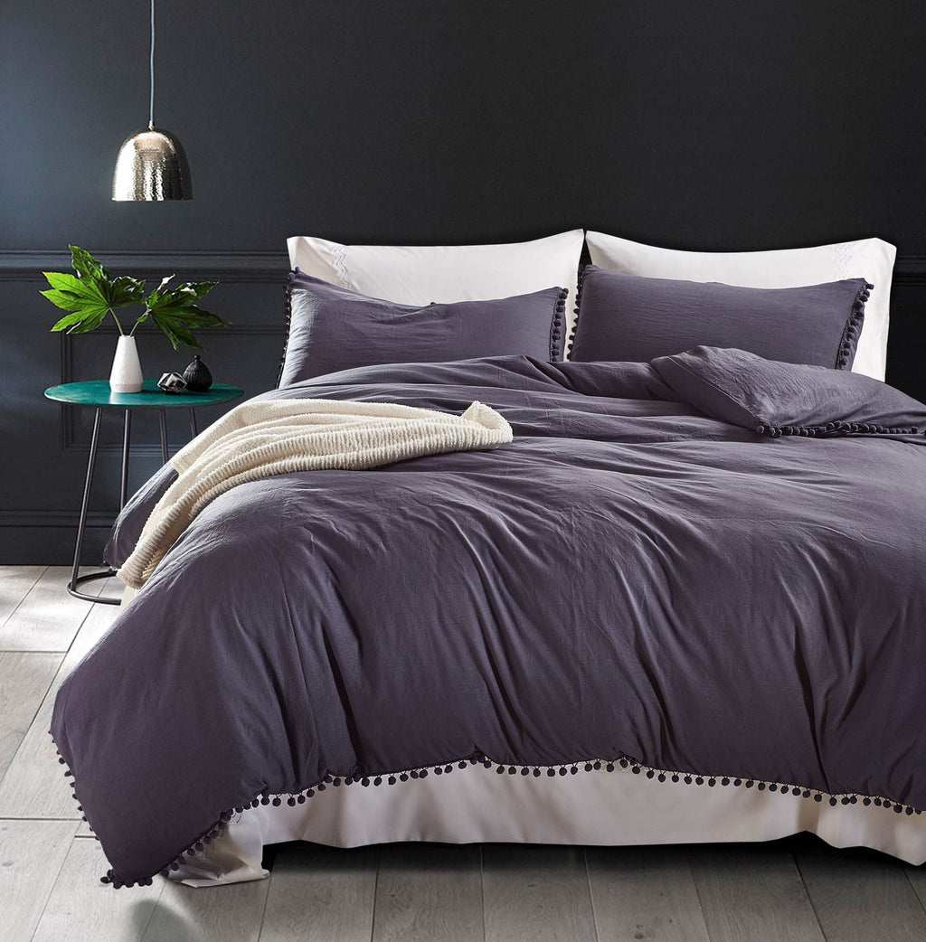 Home Textile Three-piece Duvet Cover Bedding Solid Color Duvet Cover Kit Pi-Mart