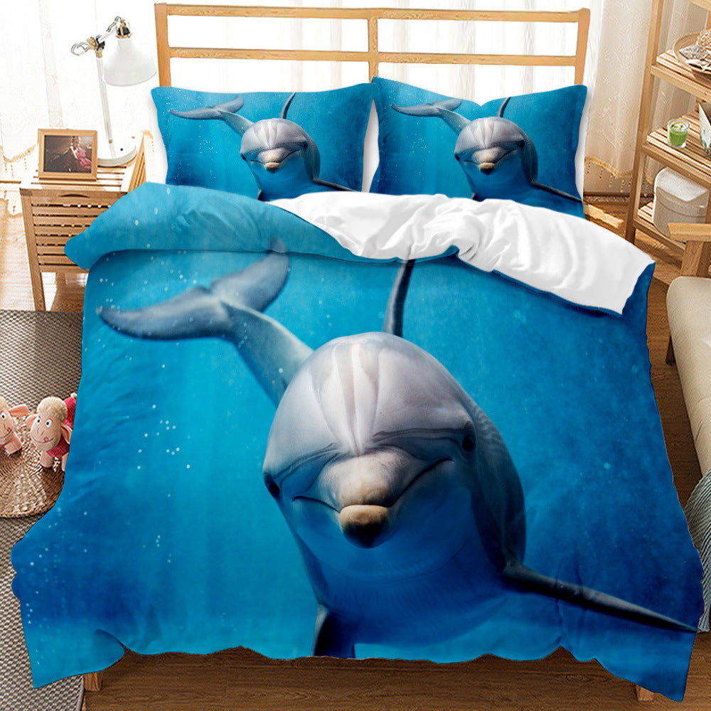 Underwater World Whale Shark Cross-Border Foreign Trade Quilt Cover Three-Piece Set Four-Piece 3D Digital Printing Brushed BeddingSet Pi-Mart