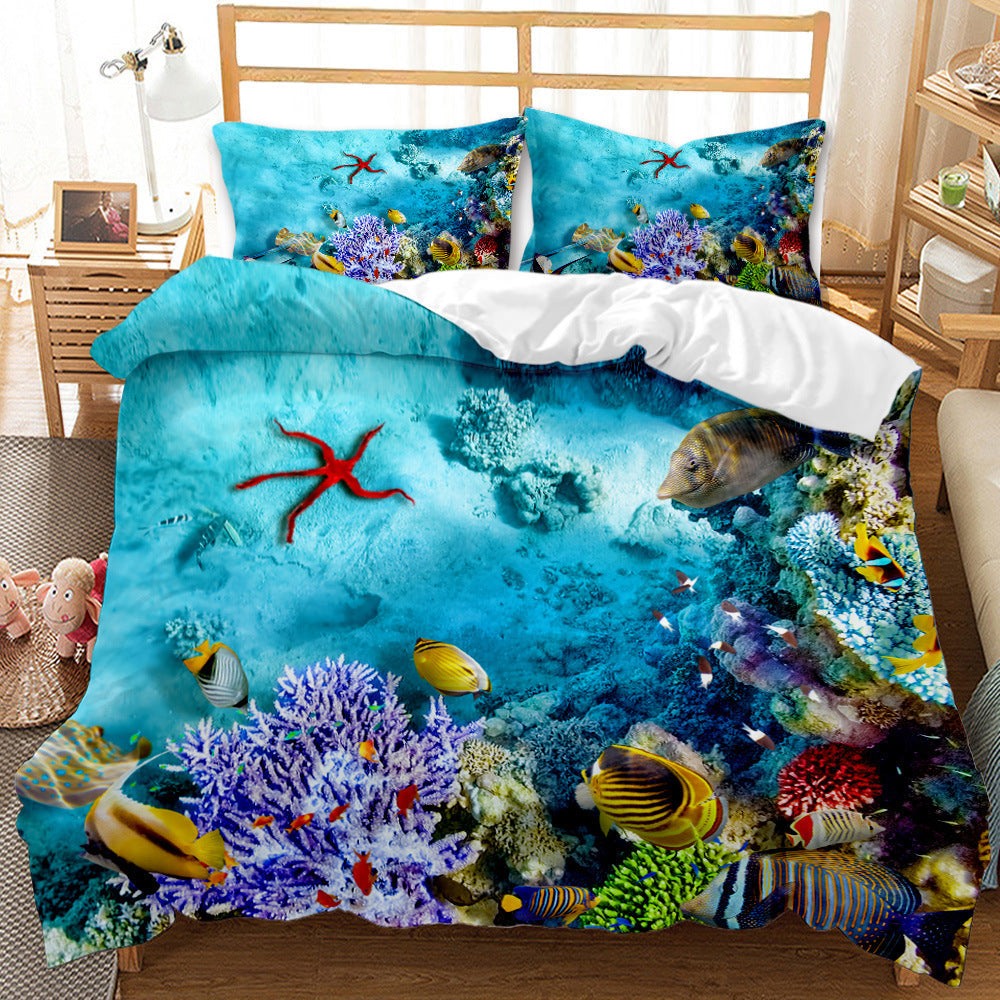 Underwater World Whale Shark Cross-Border Foreign Trade Quilt Cover Three-Piece Set Four-Piece 3D Digital Printing Brushed BeddingSet Pi-Mart
