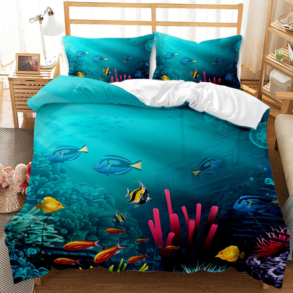 Underwater World Whale Shark Cross-Border Foreign Trade Quilt Cover Three-Piece Set Four-Piece 3D Digital Printing Brushed BeddingSet Pi-Mart