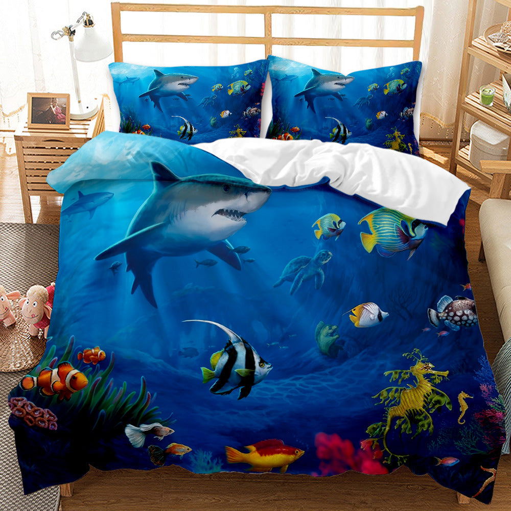 Underwater World Whale Shark Cross-Border Foreign Trade Quilt Cover Three-Piece Set Four-Piece 3D Digital Printing Brushed BeddingSet Pi-Mart