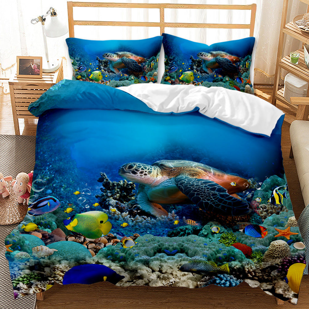 Underwater World Whale Shark Cross-Border Foreign Trade Quilt Cover Three-Piece Set Four-Piece 3D Digital Printing Brushed BeddingSet Pi-Mart
