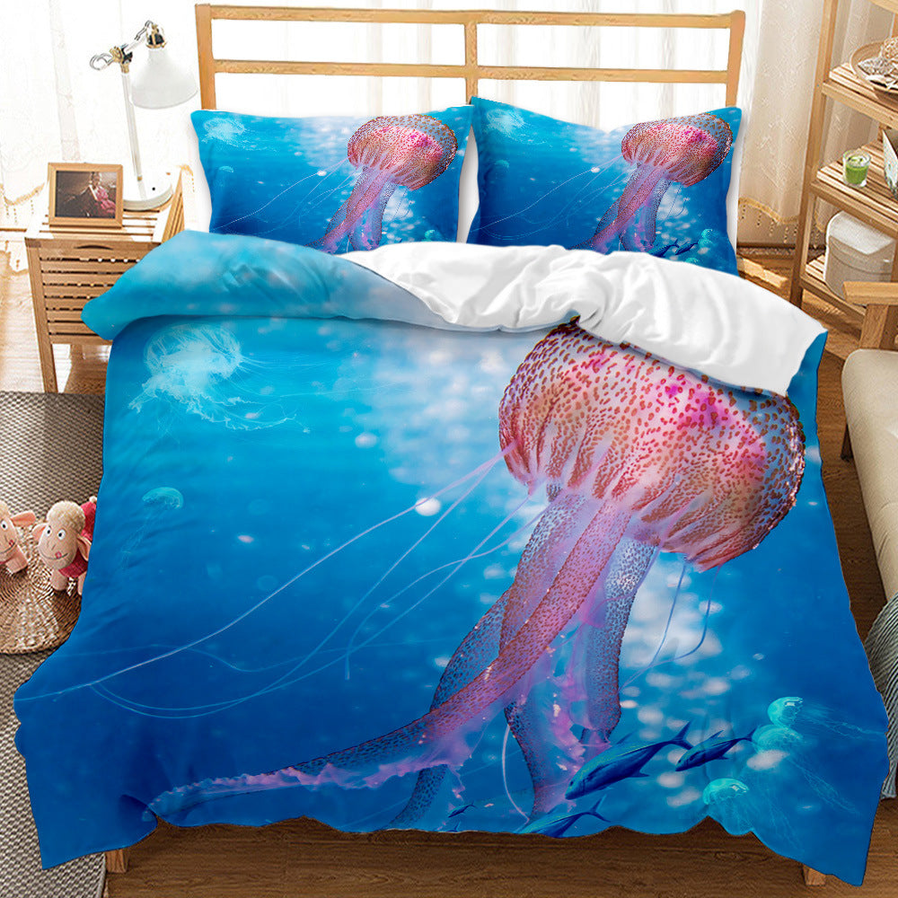 Underwater World Whale Shark Cross-Border Foreign Trade Quilt Cover Three-Piece Set Four-Piece 3D Digital Printing Brushed BeddingSet Pi-Mart