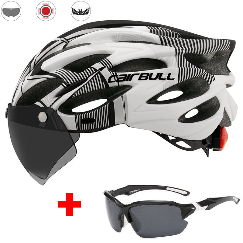 Road mountain bike riding helmet with lens and brim taillight Lootquake LLC