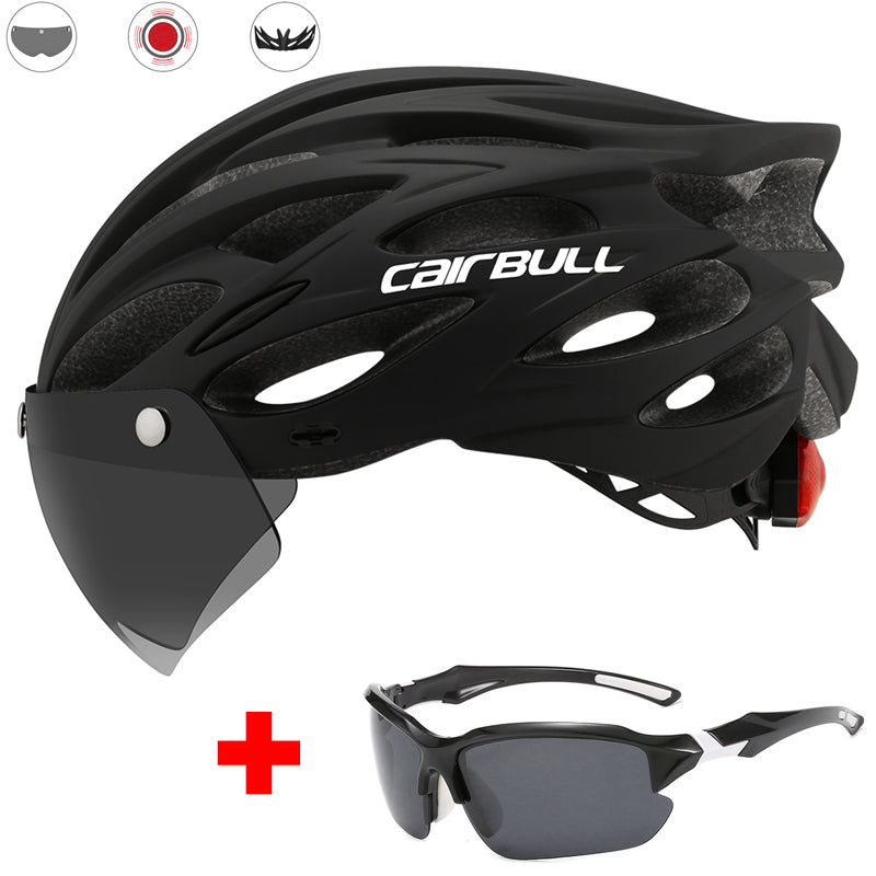 Road mountain bike riding helmet with lens and brim taillight Lootquake LLC