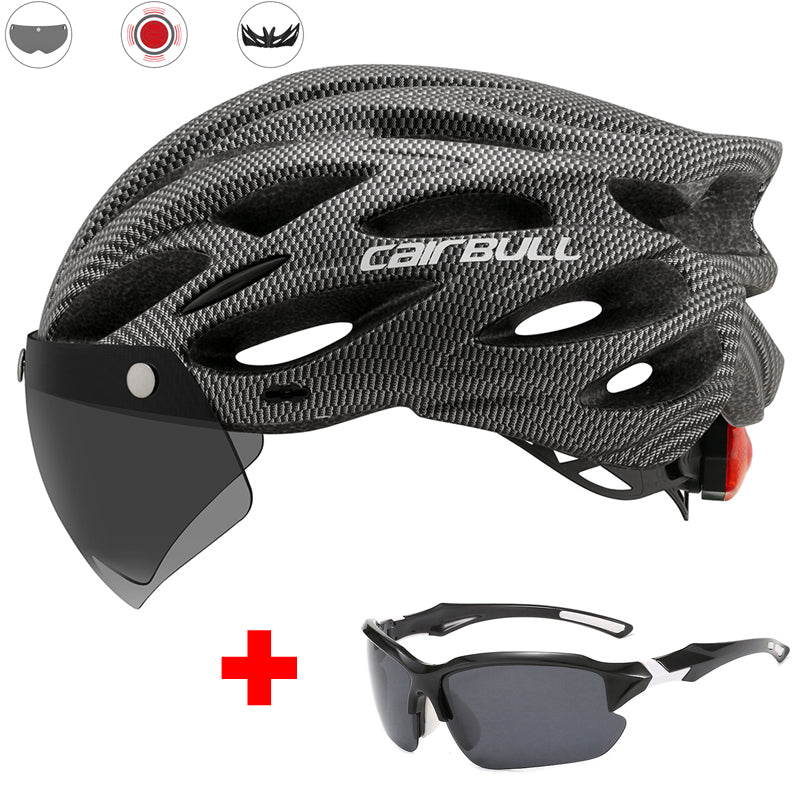 Road mountain bike riding helmet with lens and brim taillight Lootquake LLC