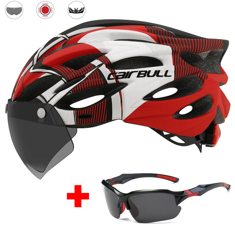 Road mountain bike riding helmet with lens and brim taillight Lootquake LLC