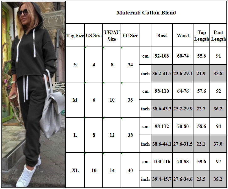 Casual Drawstring Sweatshirt Solid Color Stitching Sports Suit Pi-Mart