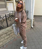 Casual Drawstring Sweatshirt Solid Color Stitching Sports Suit Pi-Mart