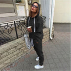 Casual Drawstring Sweatshirt Solid Color Stitching Sports Suit Pi-Mart