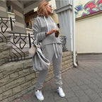 Casual Drawstring Sweatshirt Solid Color Stitching Sports Suit Pi-Mart